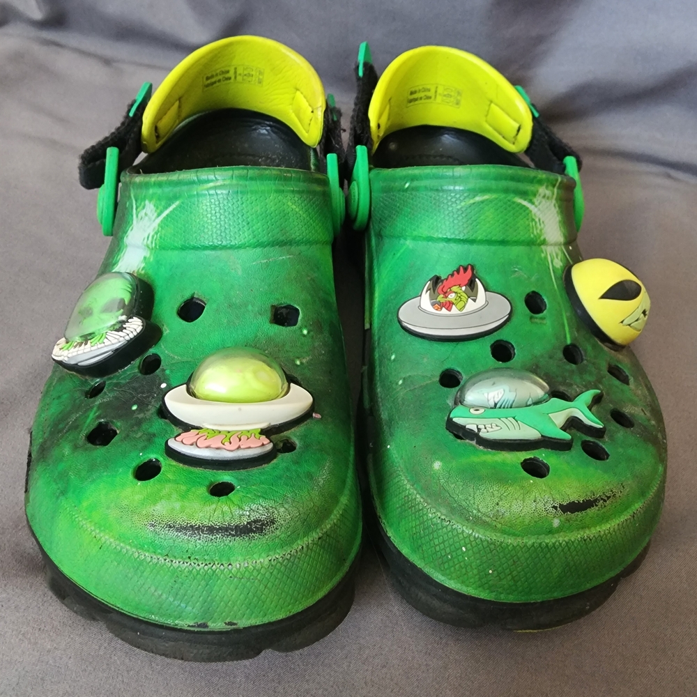 CROCS Green Kids Sandals with Alien Charms